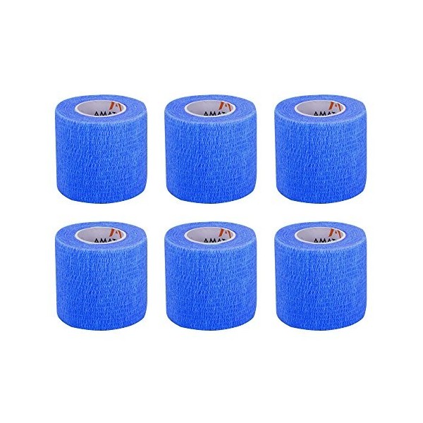 6 pièces Bandage Bandages auto-adhésifs cohésifs BLEU Bandage élastique 5 cm Largeur 4,5 m Longueur pour les doigts, la main,