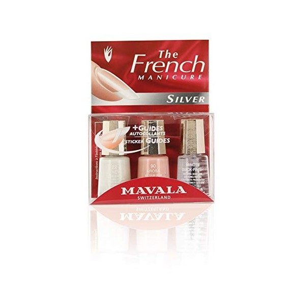 Mavala - Kit French Manucure White - Set de 3 Vernis à Ongles - Guides Autocollants Inclus - Accessoires de Manucure - Brilla