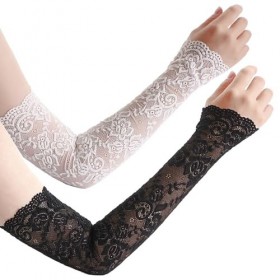 2Paires, Respirant Manchettes de Bras, Soleil Bras Manches en Dentelle Anti-UV Protection, Adultes Tatouages Couvrants, Gants