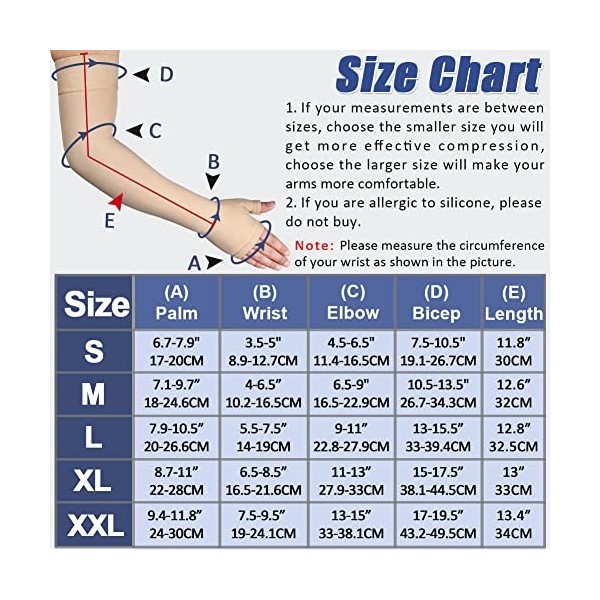 beister Manchon de Compression Médicale pour Le Bras, 20-30mmhg Soutien Complet du Bras, Les Poignets & Les Mains Avec Bande 