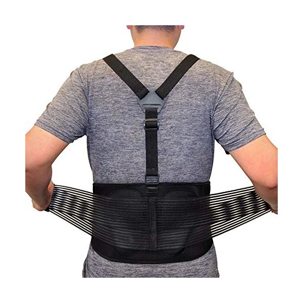 AllyFlex Lumbar Support Back Brace with Suspenders, 3-Way Adjustable Safety Belt with Dual Lumbar Pads for Lower Back Support