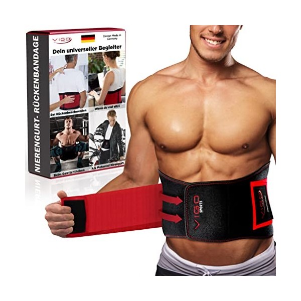 Vigo Sports Soutien dorsal lavable en machine - Ceinture de rein anti-sueur pour une stabilisation efficace du dos - Ceinture