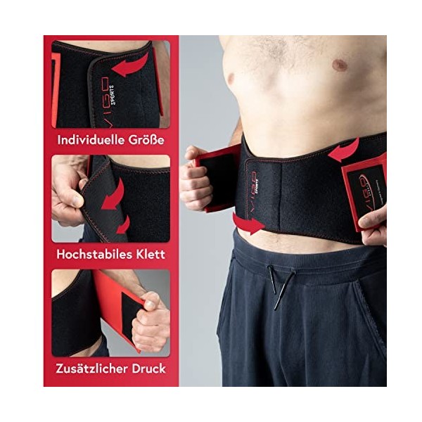 Vigo Sports Soutien dorsal lavable en machine - Ceinture de rein anti-sueur pour une stabilisation efficace du dos - Ceinture