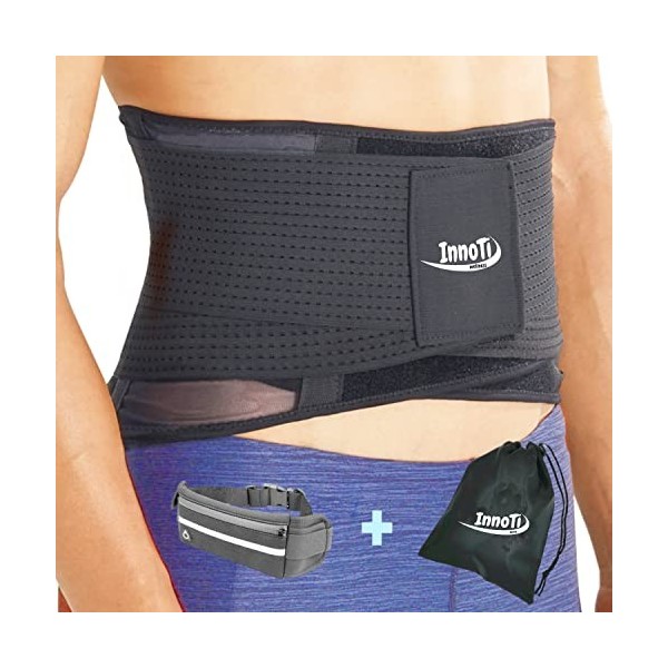 InnoTi Ceinture Lombaire Respirante pour Homme et Femme - Ceinture Dorsale de Soutien lors Dactivités Sportives, de Gym et a