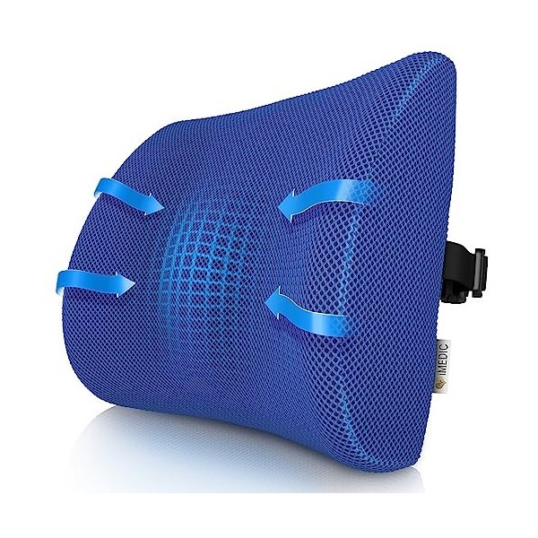 Medipaq Coussin de soutien lombaire orthopédique en mousse à mémoire de forme avec circulation de lair pour réduire les doul