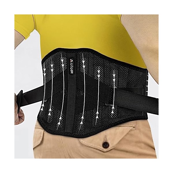 Aollop Ceinture de soutien dorsal et épaule – Soutien lombaire avec 6 baleines de soutien respirantes, correcteur de posture 