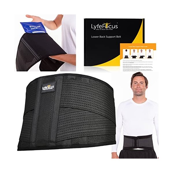 LyfeFocus Ceinture de soutien du bas du dos pour homme et femme – Attelle du bas du dos ciblant les douleurs lombaires Ceintu