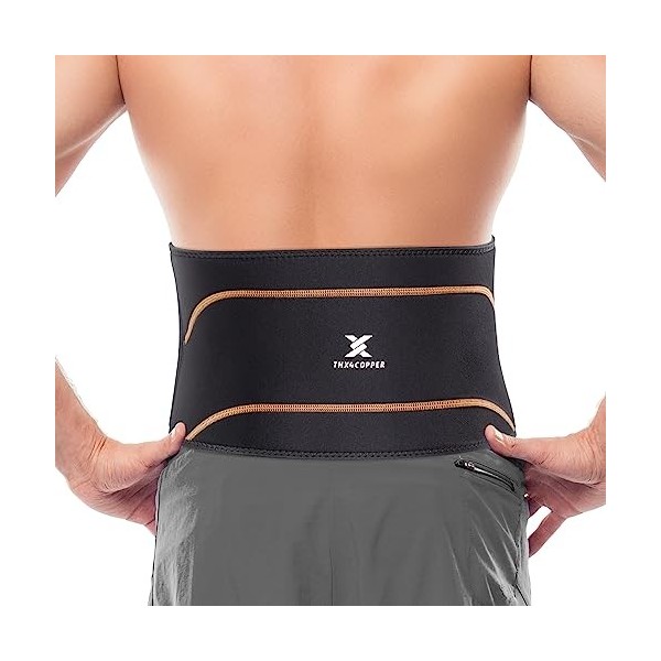 Thx4COPPER Ceinture de soutien lombaire inférieure infusée de cuivre avec Velcro noir réglable pour homme et femme - Soulagem