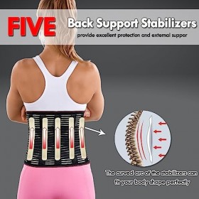 VAKOWOO Ceinture de soutien dorsal pour homme et femme - Cinq stabilisateurs - Ceinture de soutien lombaire avec doubles sang