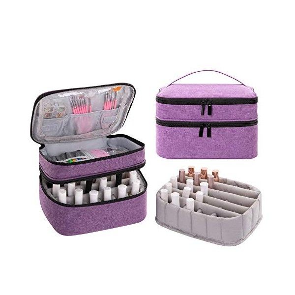 AFUOWER - Sac de rangement portable avec poignées pour vernis à ongles - Peut contenir 30 bouteilles 15 ml - Violet