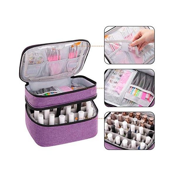 AFUOWER - Sac de rangement portable avec poignées pour vernis à ongles - Peut contenir 30 bouteilles 15 ml - Violet