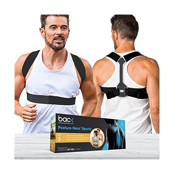 back Posture Hero™ Sports pour homme et femme – Soutien de posture primé noir/gris anthracite, taille L 