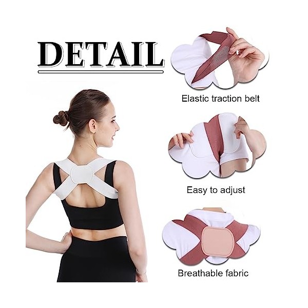 DEZ 3Pcs Correcteur De Posture, Lavable Lisseur Dorsal Réglable Posture Correcteur Dos Pour Femme Et Homme,Redresseur De Dos,