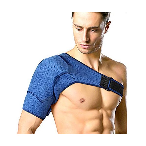 Shoulder Support Brace Adjustable Shoulder Wrap with Navy blue fork design, Suitable for Men and Women,Left and Right, Small 