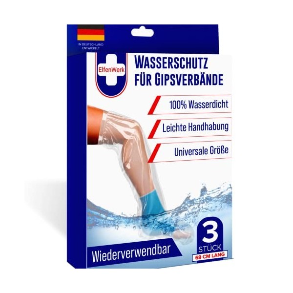 ElfenWerk® Lot de 3 protections de douche pour pieds [Réutilisable & taille universelle] pour bandage en plâtre | Protection 