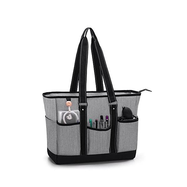 Damero Sac fourre-tout pour infirmière avec pochette rembourrée pour ordinateur portable, sac dallaitement avec plusieurs po