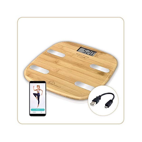 Little Balance 8359 Fitdays USB impédancemètre connecté sans pile, 150 kilograms, Bambou véritable