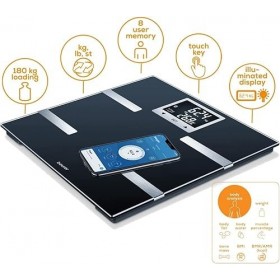 Beurer BF 720 Pèse-personne impédancemètre Bluetooth, affichage poids, graisse corporelle, taux de muscle et besoins en calor