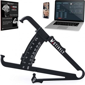 Plicomètre Compteur Pourcentage de graisse corporelle, Motivaly Adipomètre Calcul Body Fat avec Bloc Mesures + [Calculateur B