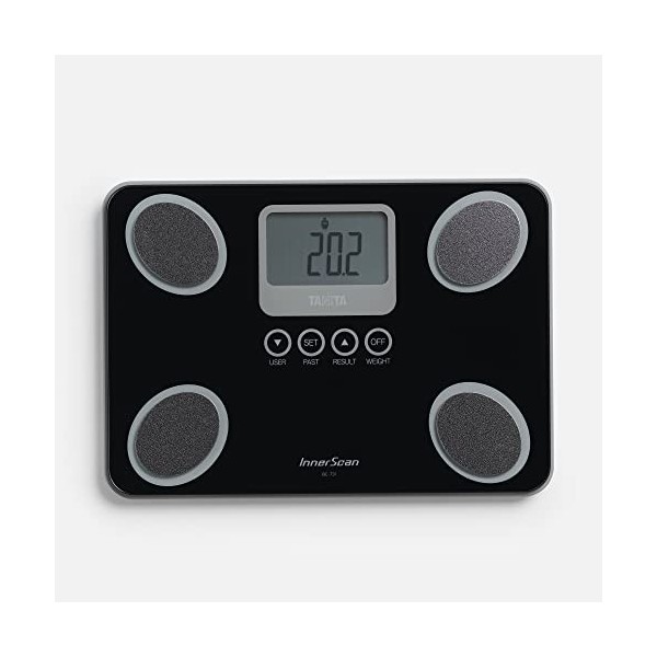 TANITA BC-731 Moniteur de Composition Corporelle Compact en Verre à Innerscan Écran LCD Facile à Lire 10 Mesures Noir