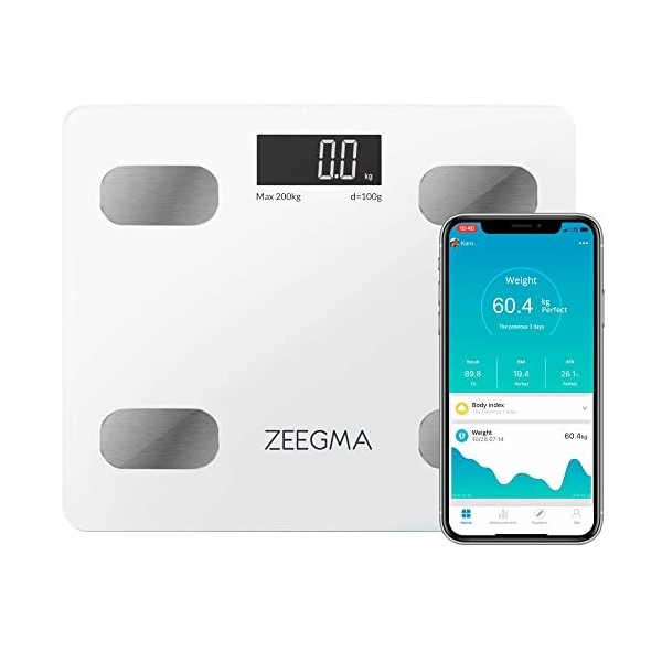 ZEEGMA Gewit balance pese, personne analyse détaillée de 17 paramètres corporels, application smartphone dédiée, écran LCD, m