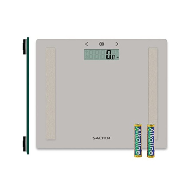 Salter 9113 BK3R Pèse Personne Impédancemètre Analyseur, Balance Numérique Compact en Verre, Mesure Poids Graisse Corporelle/