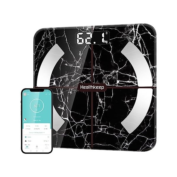 Pèse-personne Bluetooth avec application - Balance numérique intelligente pour graisse corporelle, IMC, poids, masse musculai