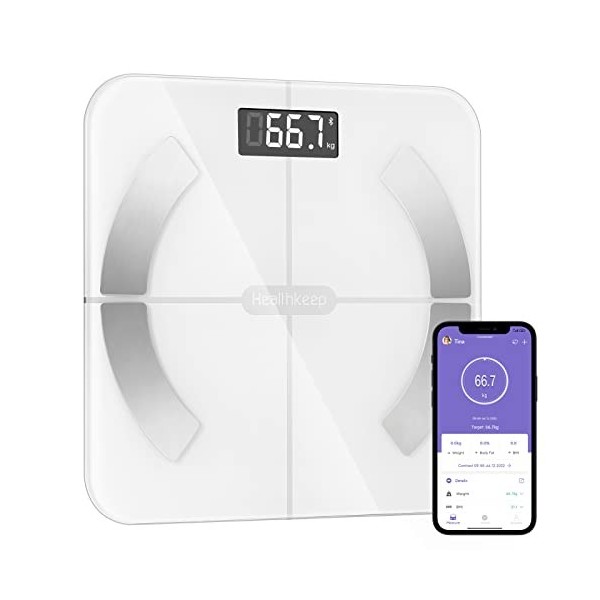 Pèse-personne Bluetooth avec application - Balance numérique intelligente pour graisse corporelle, IMC, poids, masse musculai