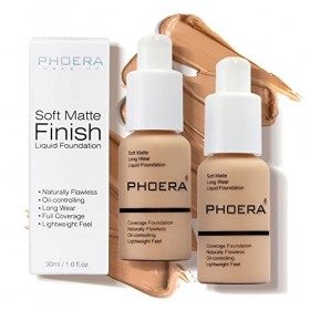 PHOERA fond de teint,2 pièces fond de teint couvrant imperfections,Fond de teint à couvrance totale longue durée imperméable,