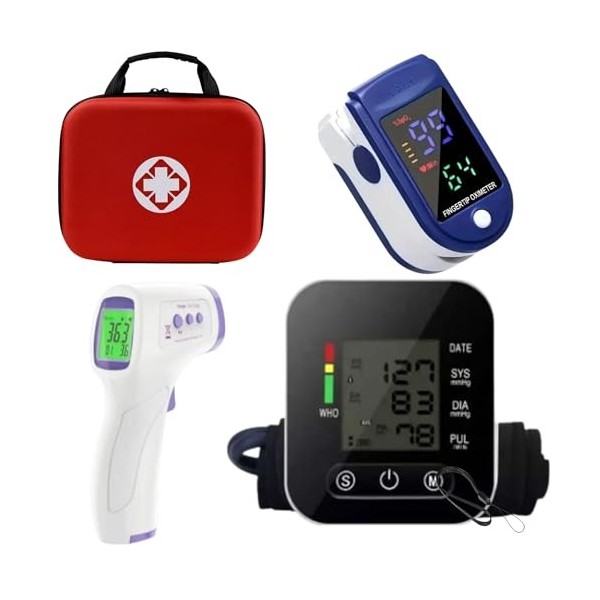 Pack Oxymetre de Doigt Professionnel+Tensiometre brassard  reglable+Thermometre frontal/thermometre sans contact/saturation en  oxygene/Moniteur de Frequence Cardiaque : : Hygiène et Santé