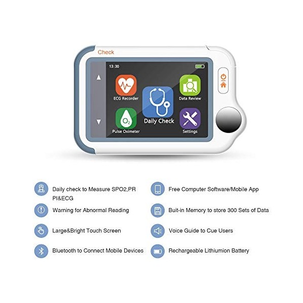 ViATOM Checkme Lite Plus ECG Professionnel Portable avec Oxymètre de pouls, Enregistrement Simultané de 20s dECG et de SpO2,