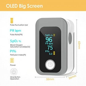 Wawech Oxymètre de Doigt Professionnel, Saturometre Oxymetre avec écran LED, Moniteur de Fréquence Cardiaque, Oxymetre de Pou