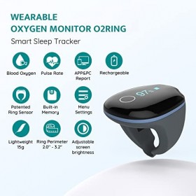 Oxymètre de Pouls pour Enregistrement Nuit, Saturometre Oxymetre Professionnel avec Bluetooth, O2 Ring Oxymetre de Doigt Suiv