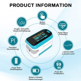 MOMMED Oxymètre de dogit digital avec alarme, Oxymètre de pouls professionnel avec mesures précises SpO2, indice de perfusion