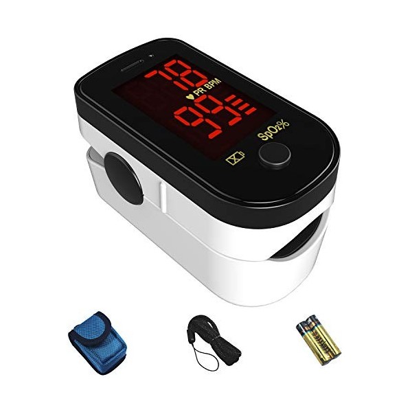 ChoiceMMed Home Use Fingertip Pulse Oximeter with Carrying Pouch ,Lanyard and 2 Batteries Black 