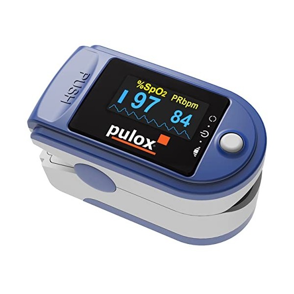 Oxymètre de pouls PULOX PO-200A avec alarme, bip dimpulsion et écran bleu à rotation automatique pour mesurer la saturation 