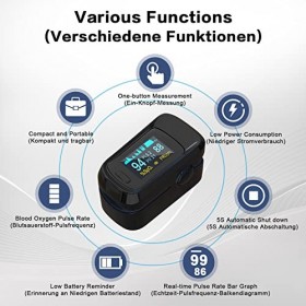 MOMMED Oxymètre de dogit digital avec alarme, Oxymètre de pouls professionnel avec mesures précises SpO2, indice de perfusion