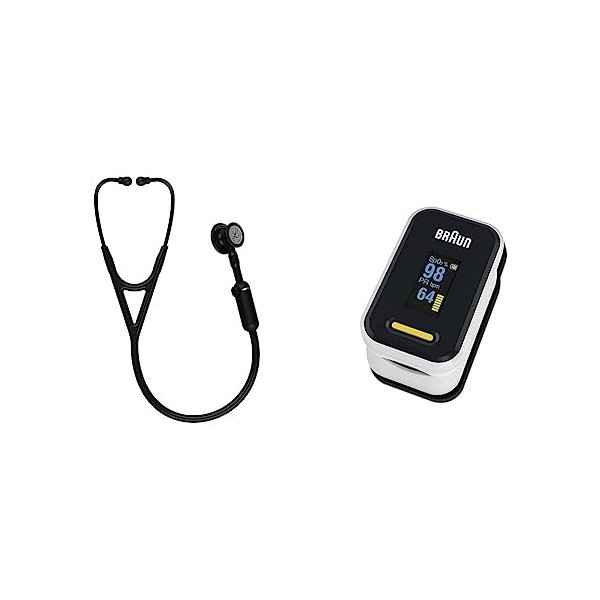 3M Littmann CORE Digital Stéthoscope Numérique 3M Littmann CORE, Tubulure Noire, Black Edition, 69 cm, 8490 & Braun Oxymètre 