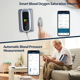 Wellue Oxymètre Bluetooth avec Tensiomètre pour le Bras, moniteur sans fil de saturation en oxygène du sang SpO2 avec tensiom