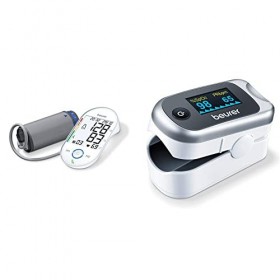 Tensiomètre électronique au bras Beurer BM 55 | Suivi quotidien de votre tension & Oxymètre de pouls PO 40, mesure de la satu