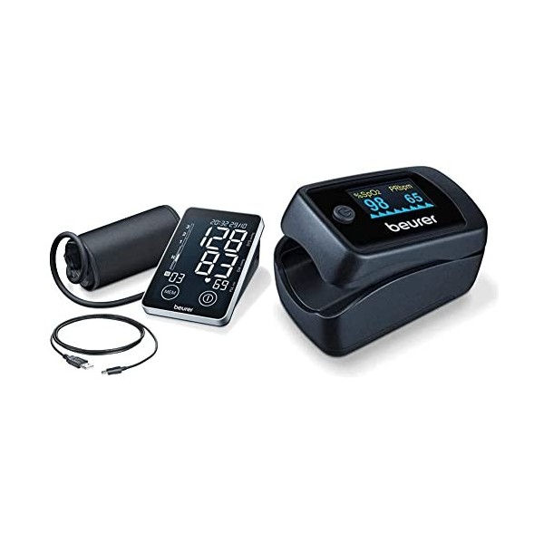 Beurer BM 58 Tensiomètre à bras avec interface USB, deux mémoires utilisateur de 60 mesures & PO 45 Oxymètre de pouls, mesure