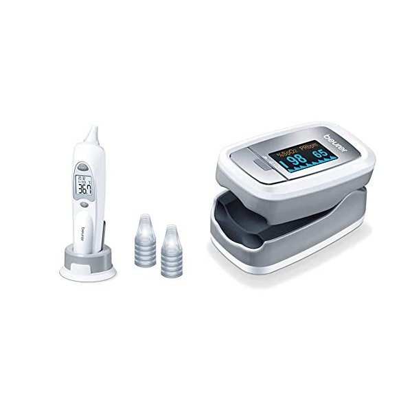Beurer FT 58 Thermomètre auriculaire & PO 30 - Oxymètre de pouls digital pour la mesure de la saturation en oxygène dans le s