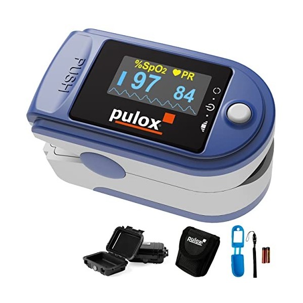 Oxymètre de pouls Pulox PO-200 bleu pour le doigt saturometre SpO2 pour mesurer la saturation en oxygène du sang