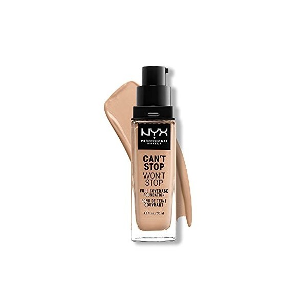 NYX Professional Makeup Fond de Teint Liquide Couvrant Tenue 24h Cant Stop Wont Stop, Waterproof, Fini Mat, Teinte : Natura