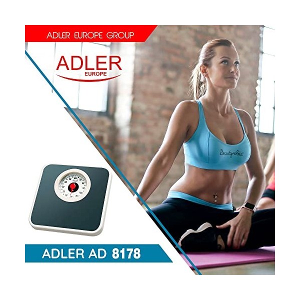 Adler AD8178 Pèse-personne mécanique jusquà 120 kg, balance analogique de salle de bain haute précision, surface antidérapan
