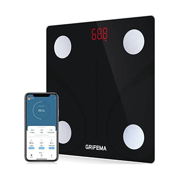 GRIFEMA GA2001, Balance Pese Personne, Pèse Personne Impédancemètre avec Bluetooth, Pour IOS et Android, Balance Connecte Cap
