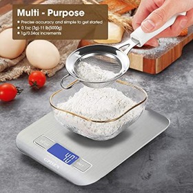 GPISEN Smart Digital Balance avec écran LCD pour Cuisine en acier inoxydable, 5 kg/11lbs, Balance de alimentaire multifonctio