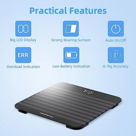 Pèse Personne Électronique, Pese Personnes Balance Numériques avec Technologie Step-On, 5mm Verre Trempé, Haute Précision à 1