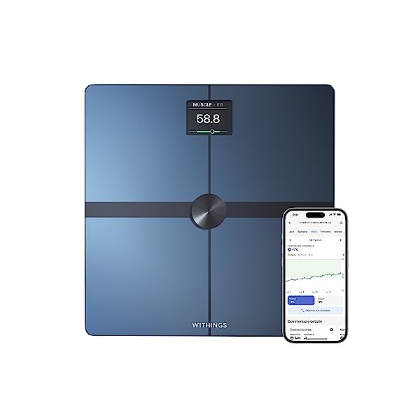 Withings Body Smart - Balance connectée avec composition corporelle avancée Poids, Masse grasse/Musculaire/Osseuse, Eau, Ind