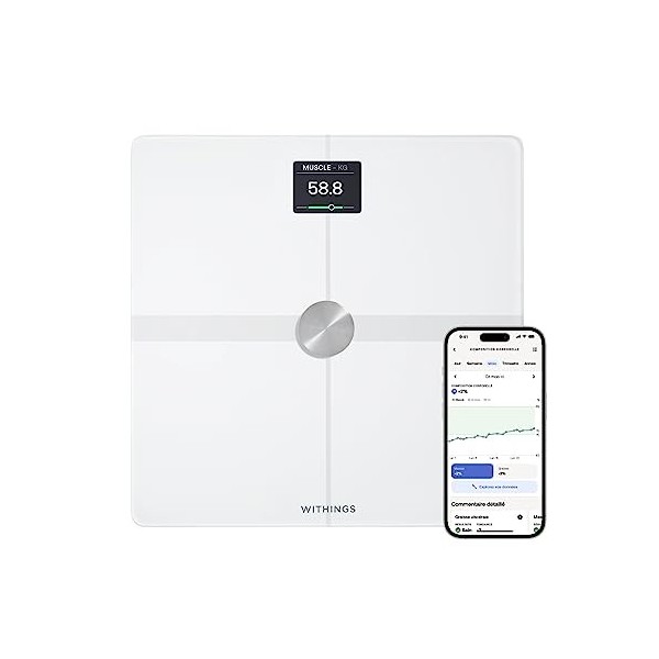 Withings Body Smart - Balance connectée avec composition corporelle avancée Poids, Masse grasse/Musculaire/Osseuse, Eau, Ind